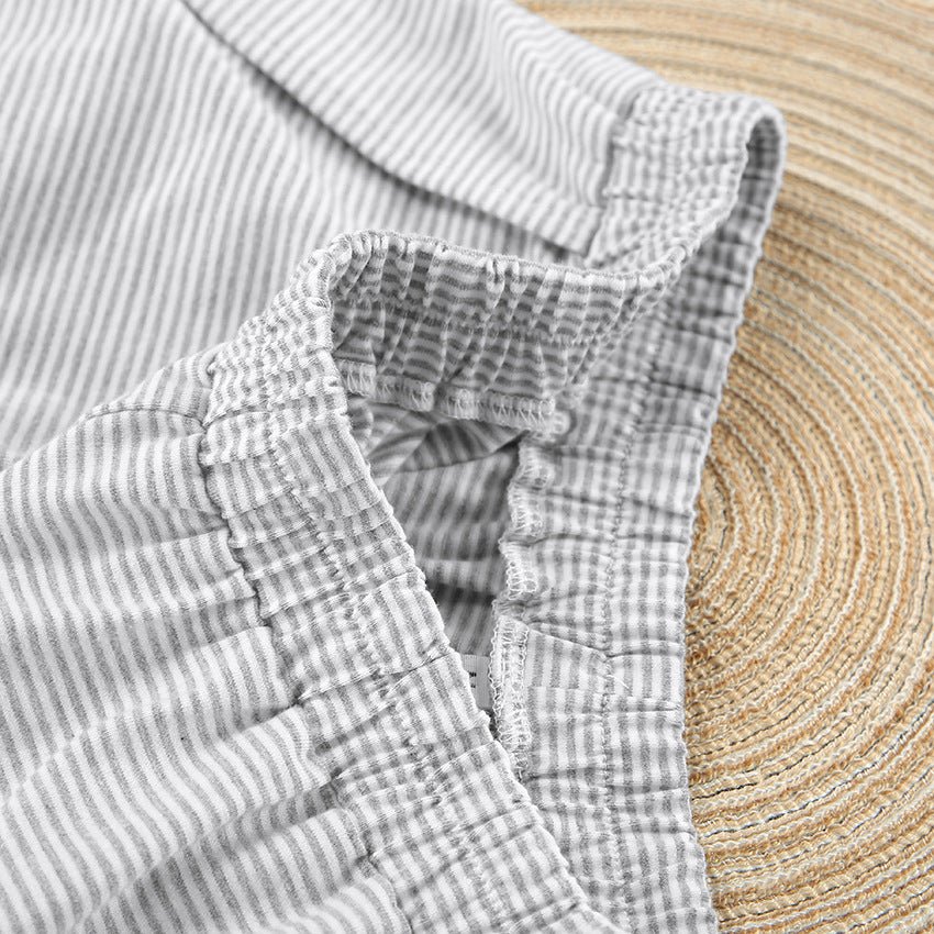 Knitted striped pajamas loose short - sleeved shorts suit - Negative Apparel