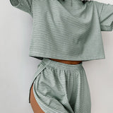 Knitted striped pajamas loose short - sleeved shorts suit - Negative Apparel