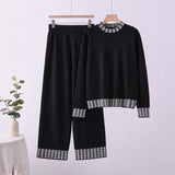 Knitted suit high waist grid color matching top two - piece set - Negative Apparel