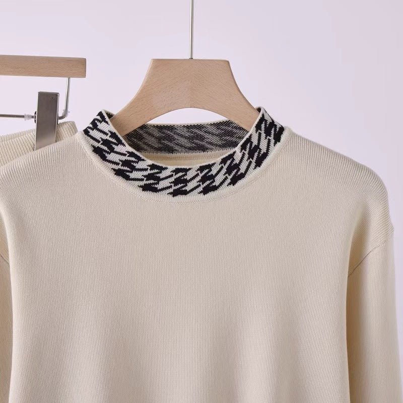 Knitted suit high waist grid color matching top two - piece set - Negative Apparel