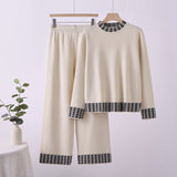 Knitted suit high waist grid color matching top two - piece set - Negative Apparel