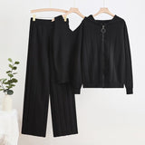Knitted suit women's casual fashion zipper jacket + vest + wide - leg pants sports three - piece set - Negative Apparel
