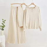 Knitted suit women's casual fashion zipper jacket + vest + wide - leg pants sports three - piece set - Negative Apparel