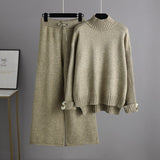 Knitted suit women's semi - turtleneck sweater thickened outer wear loose two - piece set - Negative Apparel