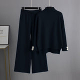 Knitted suit women's semi - turtleneck sweater thickened outer wear loose two - piece set - Negative Apparel