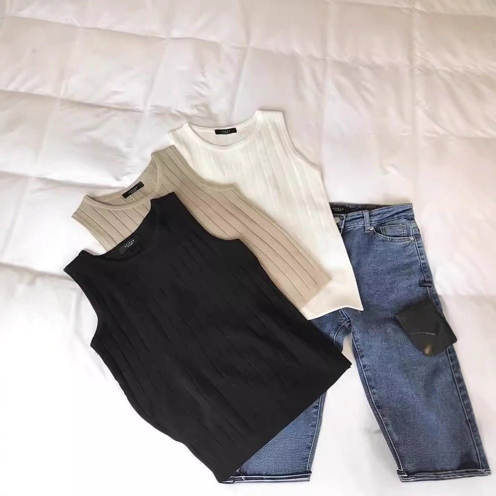 Knitted suspender vest women's spring and summer new slim - fit inner bottoming shirt sleeveless t-shirt women's design niche top - Negative Apparel
