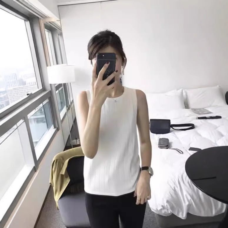 Knitted suspender vest women's spring and summer new slim - fit inner bottoming shirt sleeveless t-shirt women's design niche top - Negative Apparel