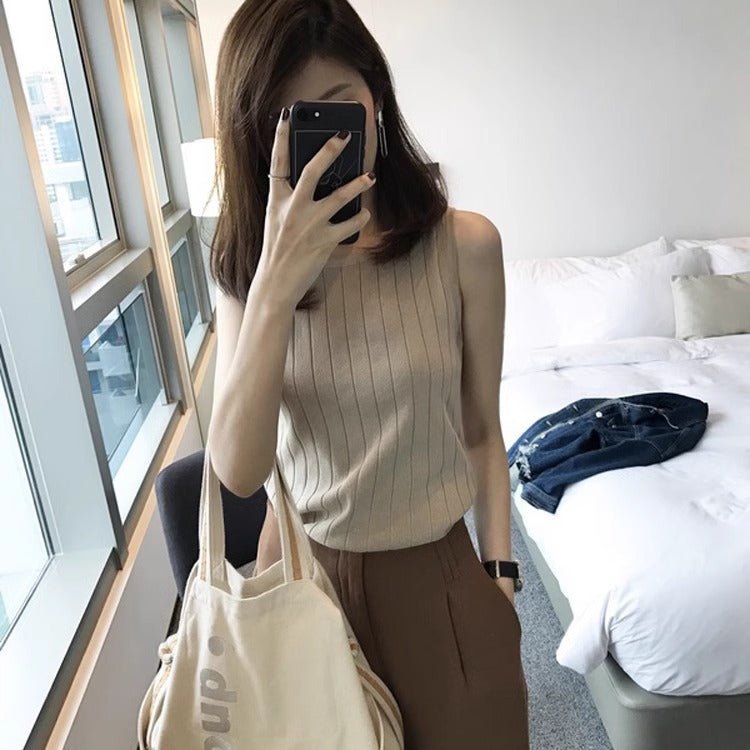 Knitted suspender vest women's spring and summer new slim - fit inner bottoming shirt sleeveless t-shirt women's design niche top - Negative Apparel