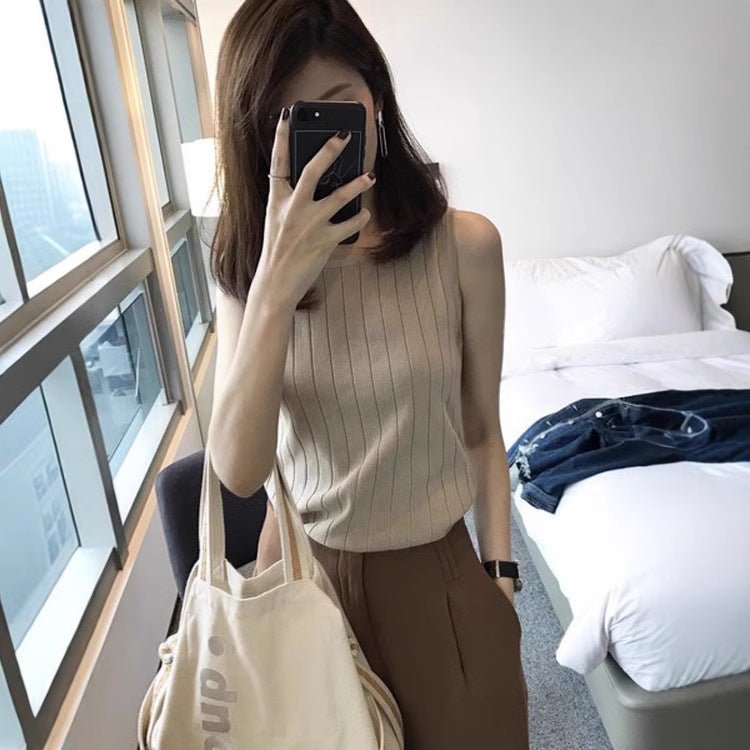 Knitted suspender vest women's spring and summer new slim - fit inner bottoming shirt sleeveless t-shirt women's design niche top - Negative Apparel