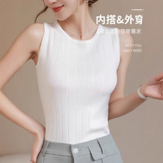 Knitted suspender vest women's spring and summer new slim - fit inner bottoming shirt sleeveless t-shirt women's design niche top - Negative Apparel