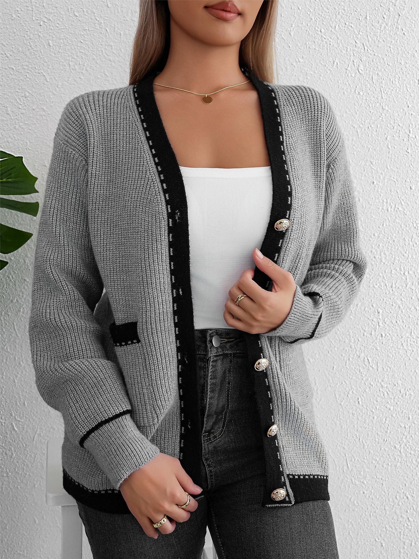 Knitted sweater lazy style casual knitted long - sleeved cardigan - Negative Apparel