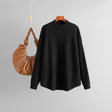 Knitted sweater pullover solid color twist semi - turtleneck sweater casual loose bottoming shirt - Negative Apparel