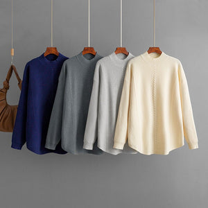Knitted sweater pullover solid color twist semi - turtleneck sweater casual loose bottoming shirt - Negative Apparel