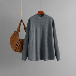 Knitted sweater pullover solid color twist semi - turtleneck sweater casual loose bottoming shirt - Negative Apparel