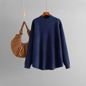 Knitted sweater pullover solid color twist semi - turtleneck sweater casual loose bottoming shirt - Negative Apparel