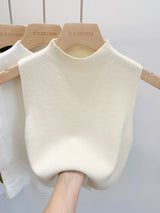 Knitted sweater vest half turtleneck camisole mid - neck sleeveless top - Negative Apparel