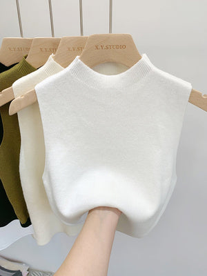 Knitted sweater vest half turtleneck camisole mid - neck sleeveless top - Negative Apparel