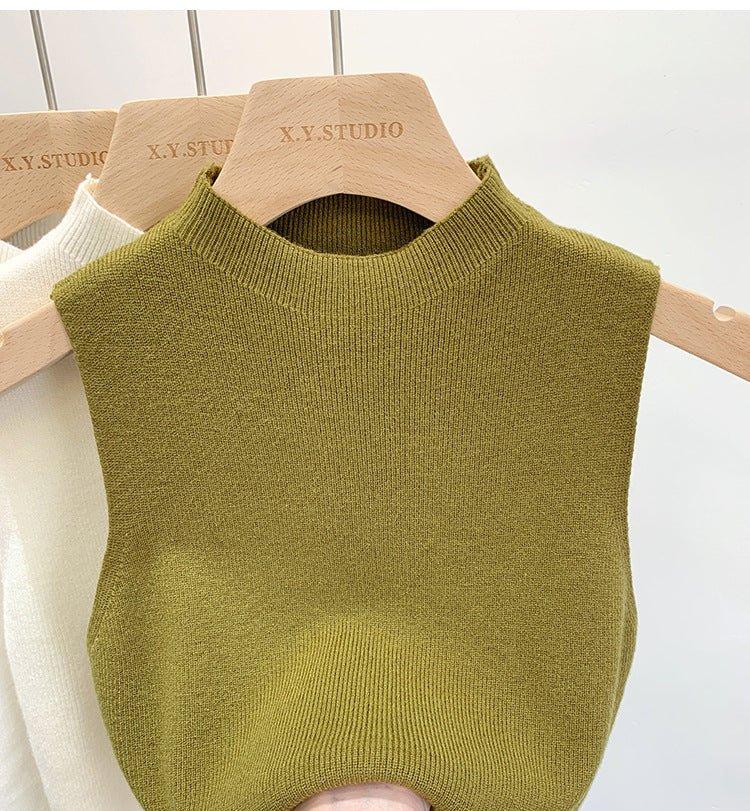 Knitted sweater vest half turtleneck camisole mid - neck sleeveless top - Negative Apparel