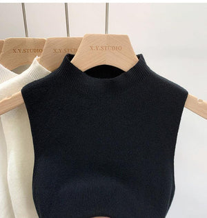 Knitted sweater vest half turtleneck camisole mid - neck sleeveless top - Negative Apparel