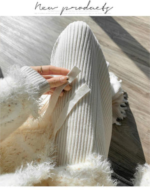 Knitted tassel wide - leg pants for women - Negative Apparel