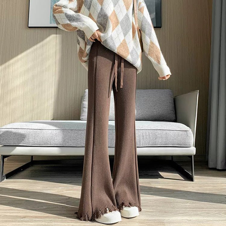 Knitted tassel wide - leg pants for women - Negative Apparel