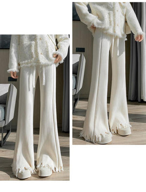 Knitted tassel wide - leg pants for women - Negative Apparel