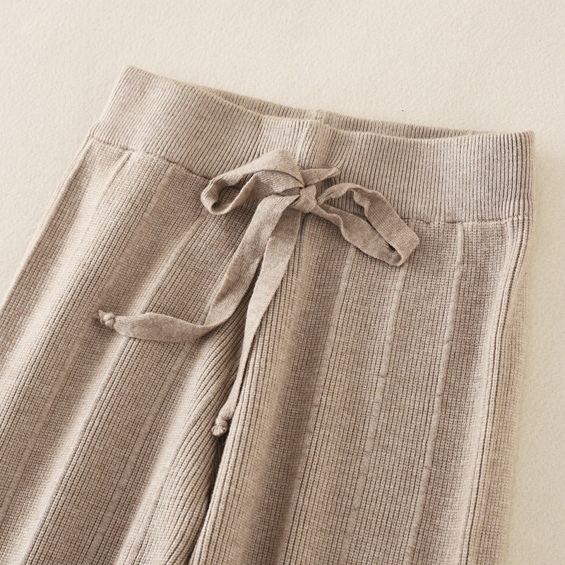 Knitted thick wide - leg pants for women high waist loose drape straight casual long pants loose vertical stripes - Negative Apparel