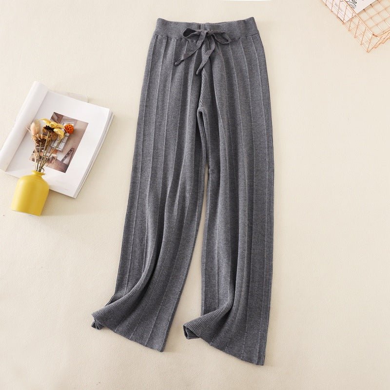 Knitted thick wide - leg pants for women high waist loose drape straight casual long pants loose vertical stripes - Negative Apparel