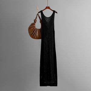 Knitted V - neck hollow beach blouse sxy split - ended vacation dress seaside bikini blouse dress - Negative Apparel