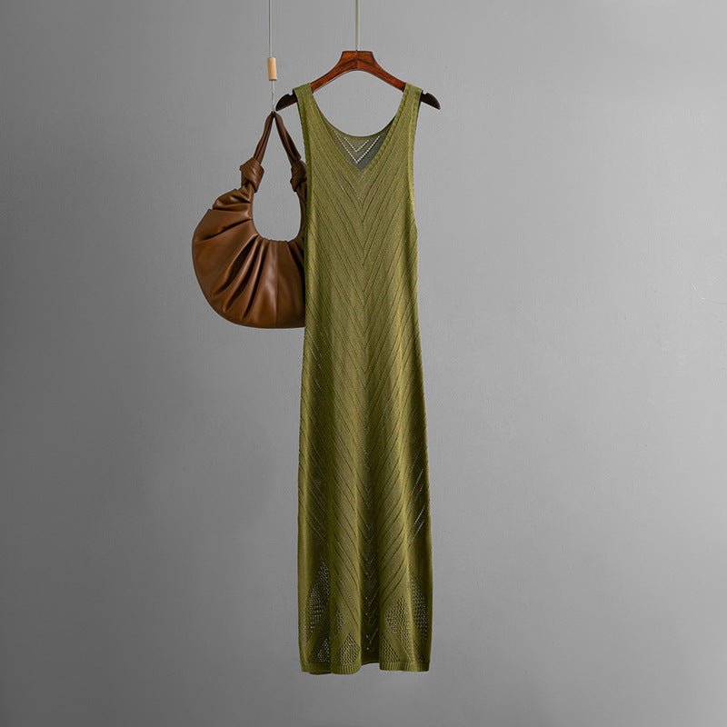 Knitted V - neck hollow beach blouse sxy split - ended vacation dress seaside bikini blouse dress - Negative Apparel