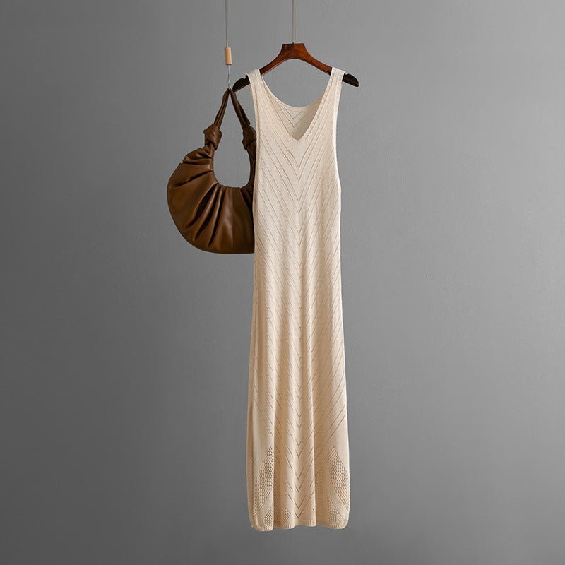 Knitted V - neck hollow beach blouse sxy split - ended vacation dress seaside bikini blouse dress - Negative Apparel