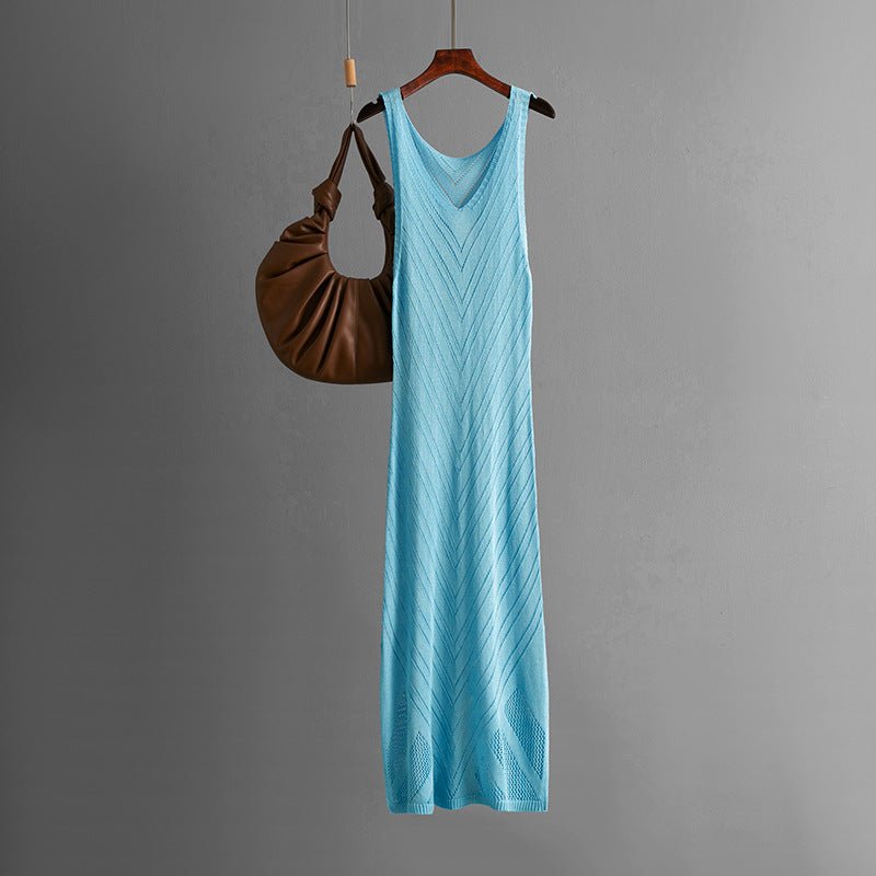 Knitted V - neck hollow beach blouse sxy split - ended vacation dress seaside bikini blouse dress - Negative Apparel