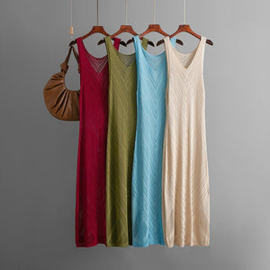 Knitted V - neck hollow beach blouse sxy split - ended vacation dress seaside bikini blouse dress - Negative Apparel