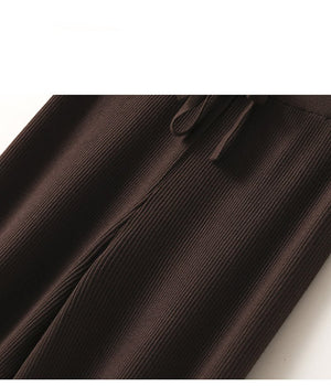 Knitted wide - leg pants high waist solid color casual high elastic straight pants women - Negative Apparel