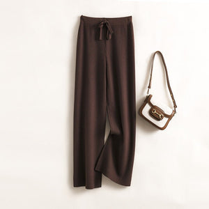 Knitted wide - leg pants high waist solid color casual high elastic straight pants women - Negative Apparel