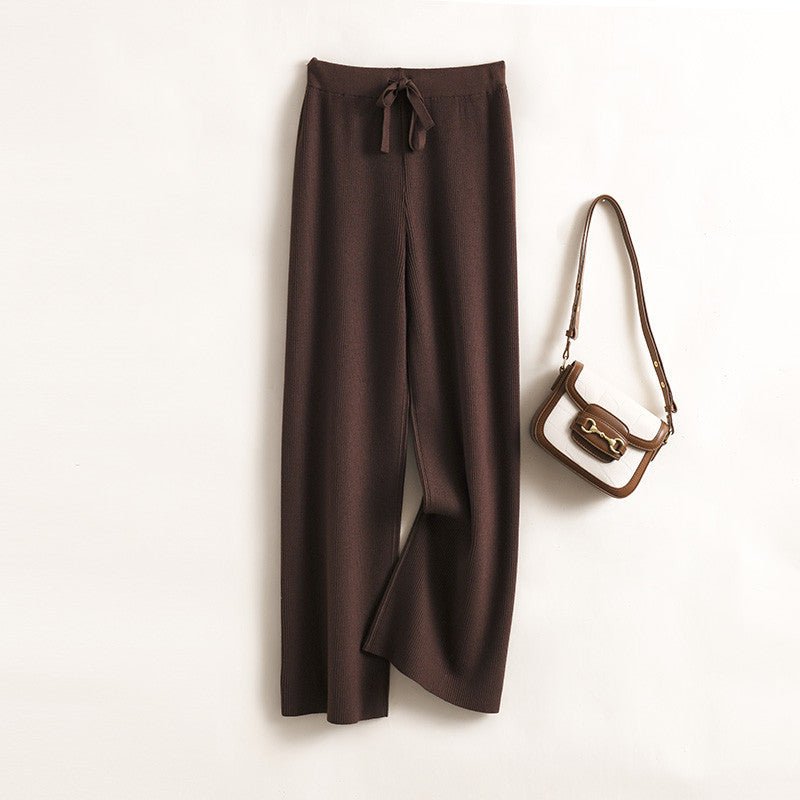 Knitted wide - leg pants high waist solid color casual high elastic straight pants women - Negative Apparel