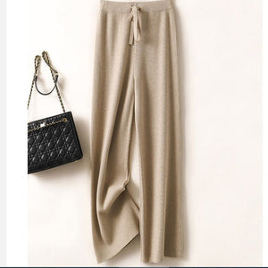 Knitted wide - leg pants high waist solid color casual high elastic straight pants women - Negative Apparel