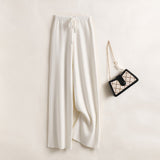 Knitted wide - leg pants high waist solid color casual high elastic straight pants women - Negative Apparel