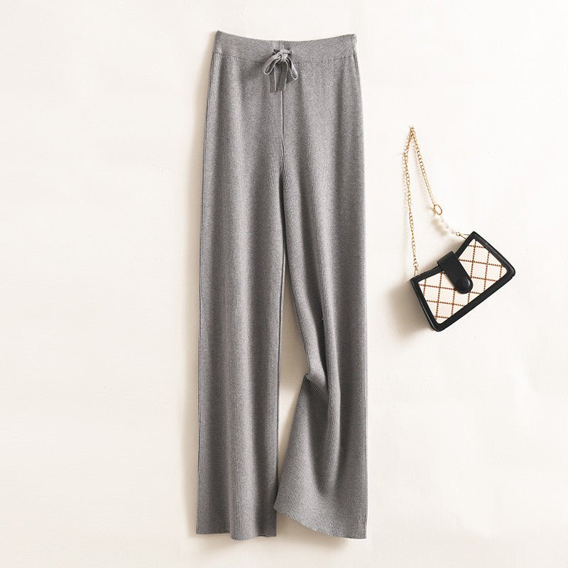 Knitted wide - leg pants high waist solid color casual high elastic straight pants women - Negative Apparel