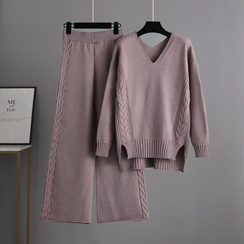 Knitted wide - leg pants sweater suit women - Negative Apparel