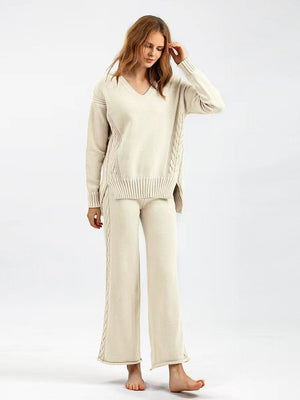 Knitted wide - leg pants sweater suit women - Negative Apparel