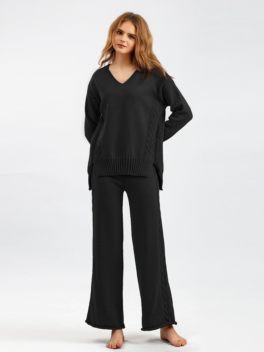 Knitted wide - leg pants sweater suit women - Negative Apparel