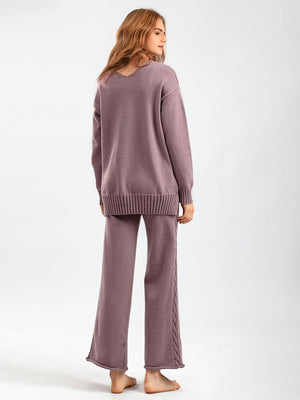 Knitted wide - leg pants sweater suit women - Negative Apparel