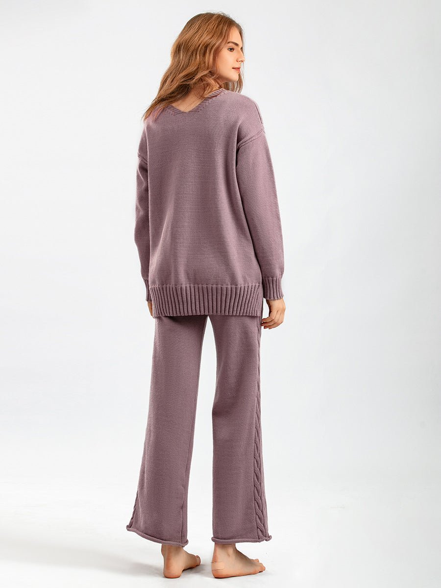 Knitted wide - leg pants sweater suit women - Negative Apparel