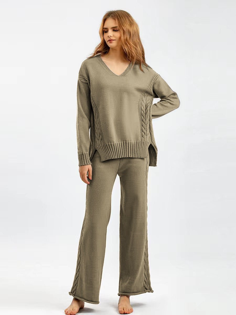 Knitted wide - leg pants sweater suit women - Negative Apparel