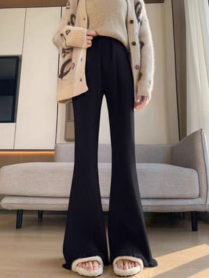 Korean knitted women's tassel flared pants mopping drape narrow version wide leg pants thick - Negative Apparel