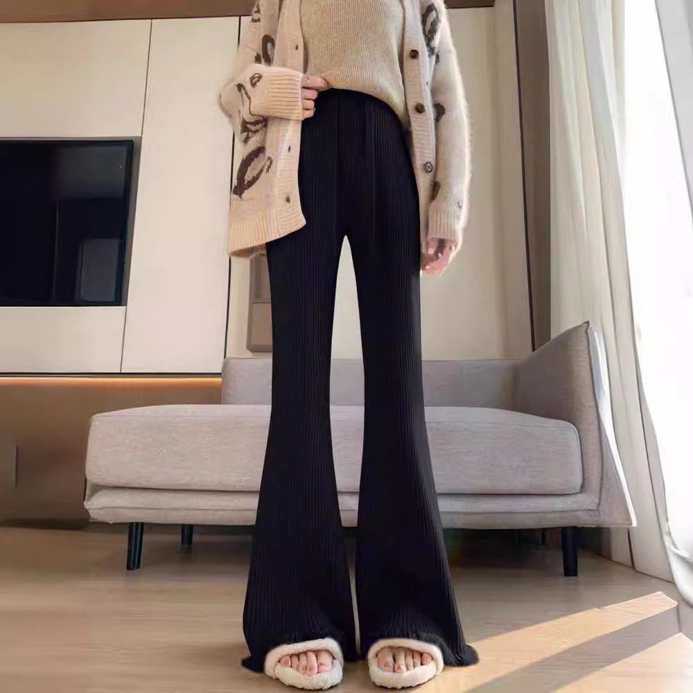 Korean knitted women's tassel flared pants mopping drape narrow version wide leg pants thick - Negative Apparel