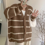 Korean lazy style contrast color striped knitted cardigan - Negative Apparel