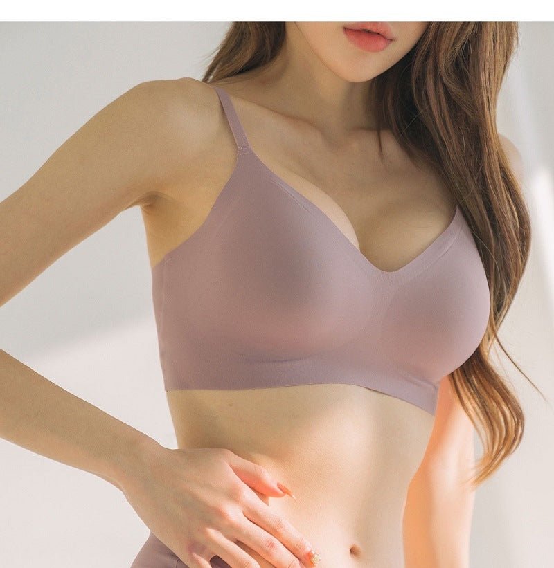 Korean seamless underwear for women without steel ring, thin style, soft support, gathered side, small chest, big beautiful back bra - Negative Apparel