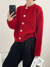Korean Style Loose Knit Cardigan – Crew Neck Multi - Buckle Button Sweater for Women - Negative Apparel
